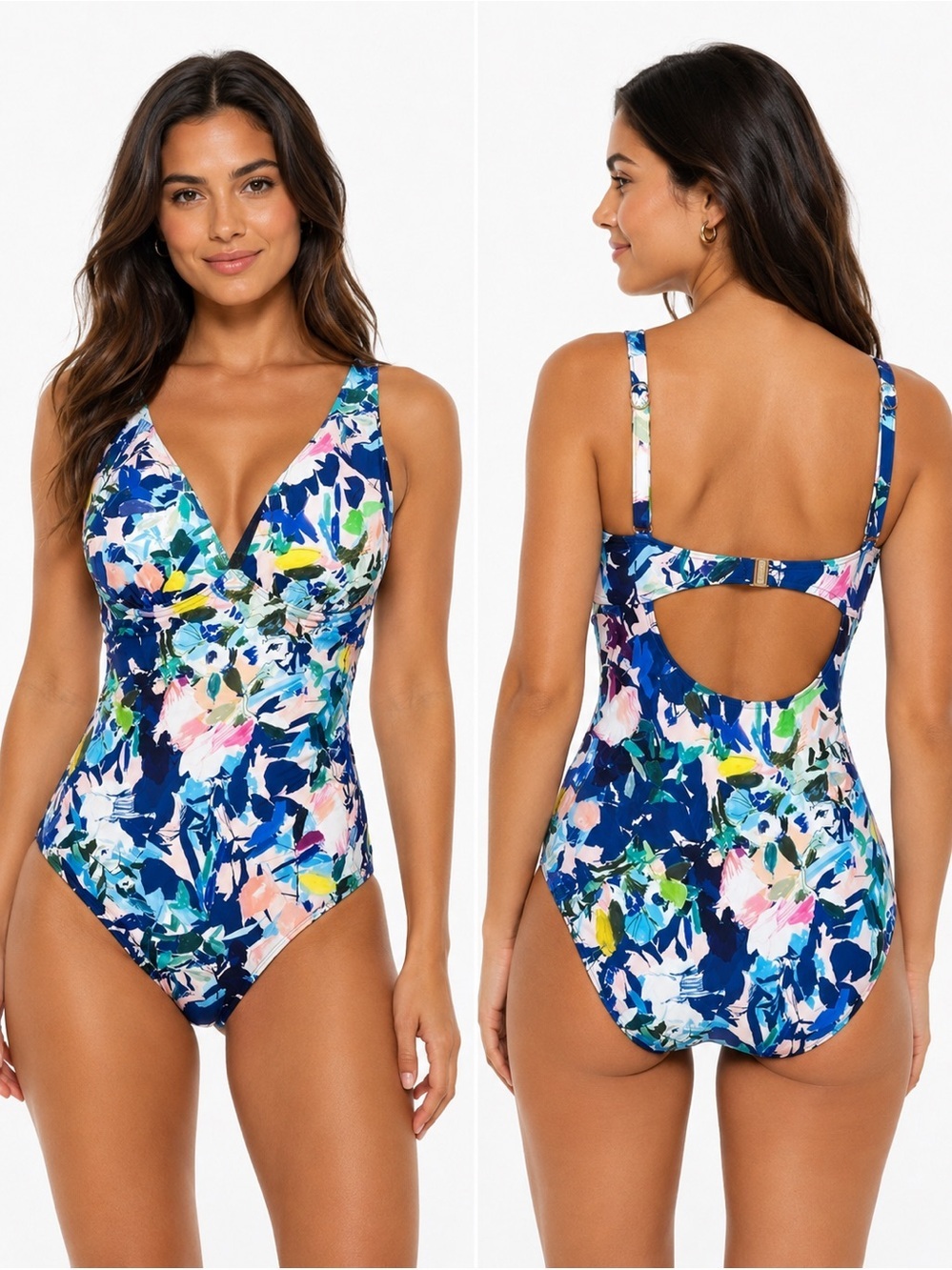 Milea Floral Plunge Neckline One-Piece Swimsuit Size 14